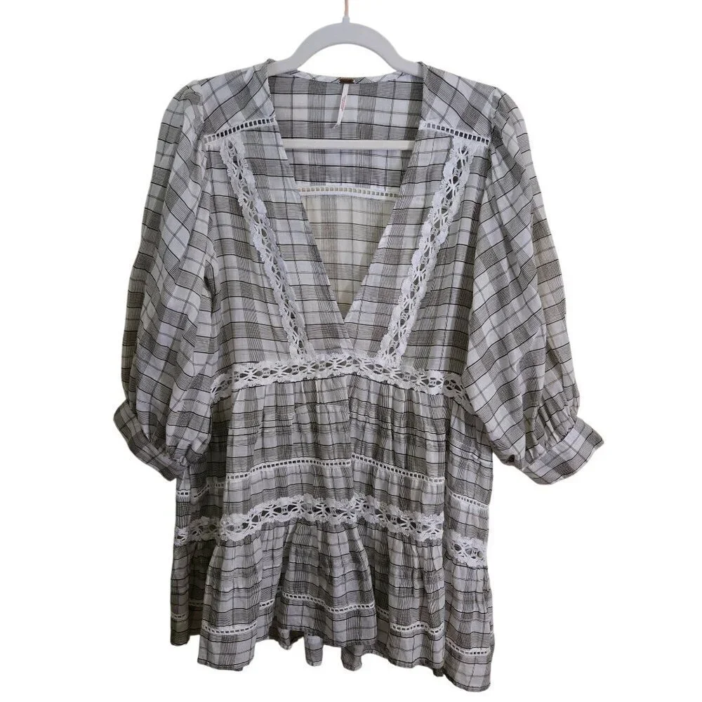 Free People White Time Out Babydoll Tunic Top Oversized Bohemian Size XS